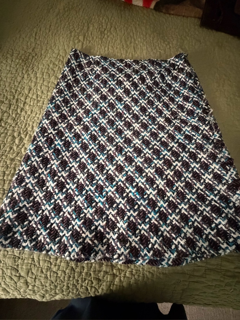 Tribal Black, White & Teal Tweed A-Line Mini Skirt